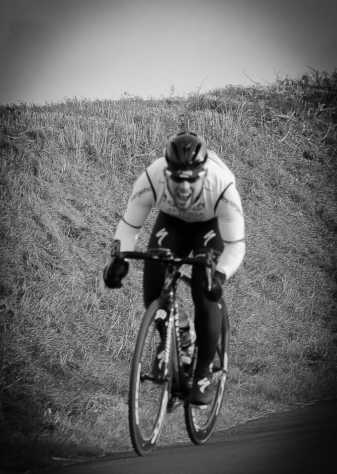 Mark Cavendies does his best race face as he sprints to the line