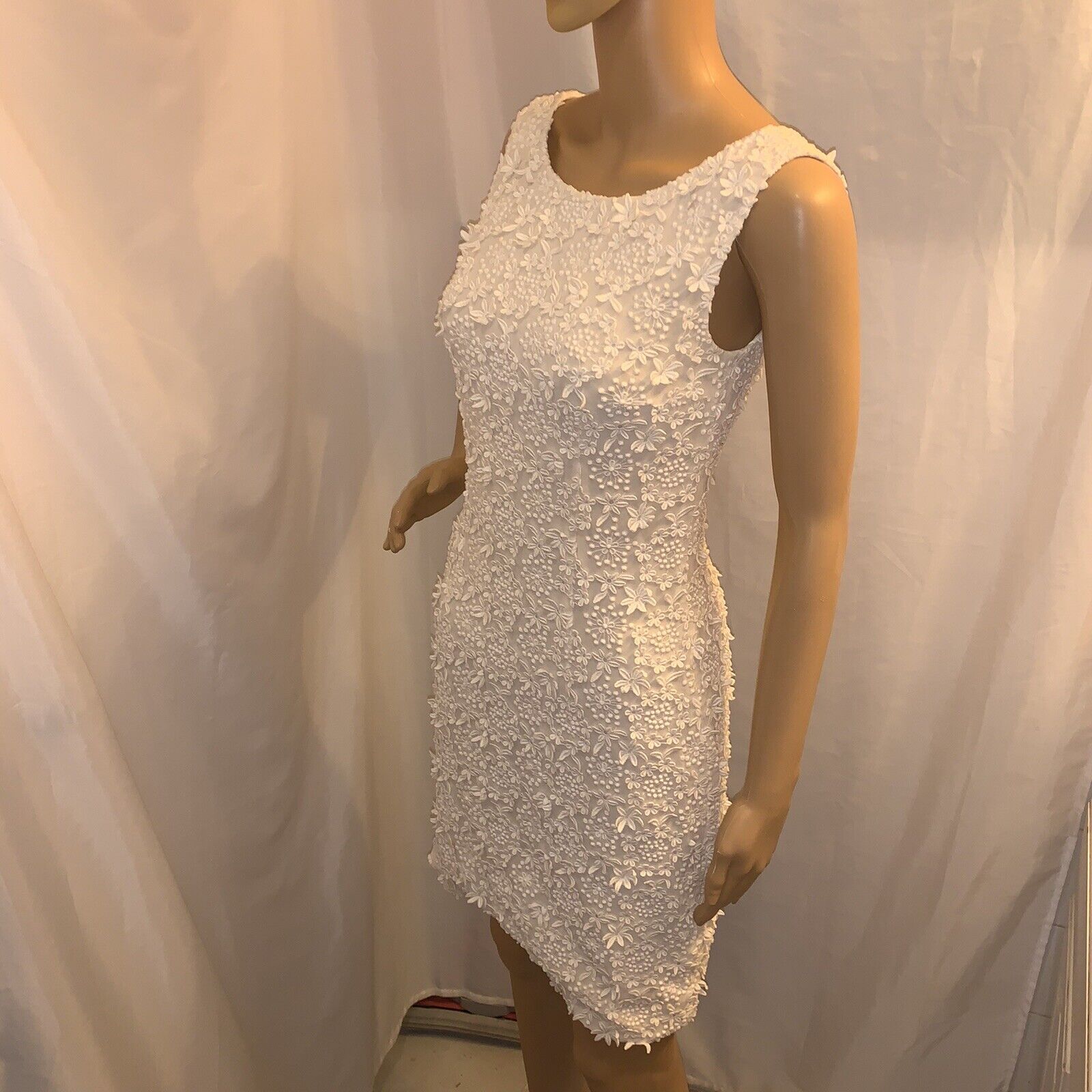 Pre-Loved Prada Size Sm Cream Silk Sheath Dress W/embroidery Lace Appliqué $4800