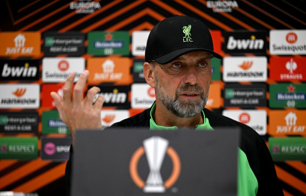 Jurgen Klopp manager of Liverpool during a press conference at Anfield on October 04, 2023 in Kirkby, England. (Photo by Andrew Powell/Liverpool FC via Getty Images)