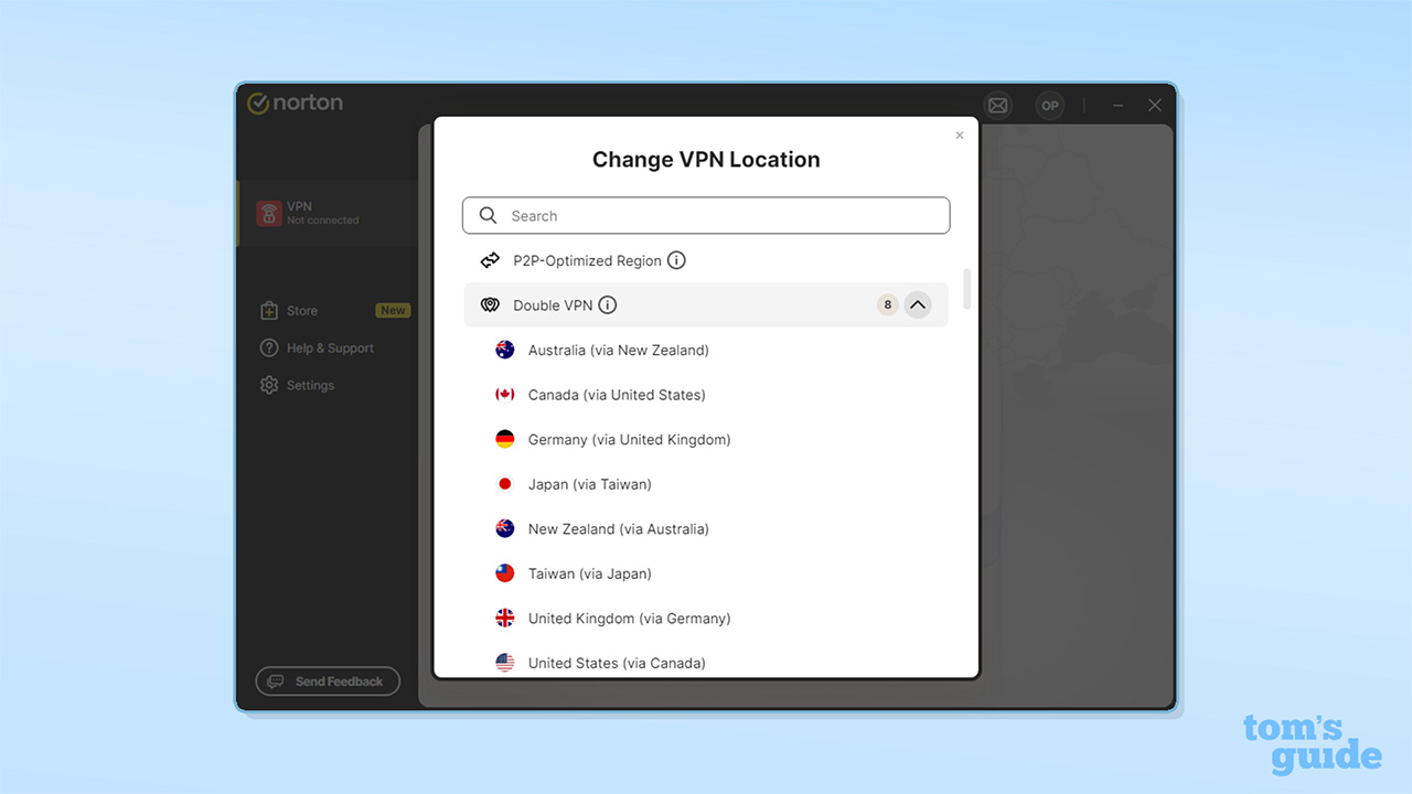 Screenshot of Norton VPN's Double VPN feature