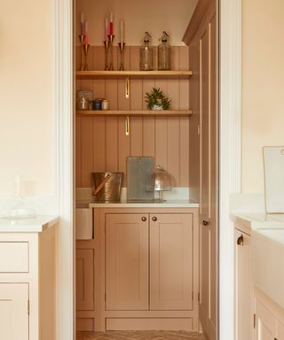 pink kitchen cabinets in pantry room