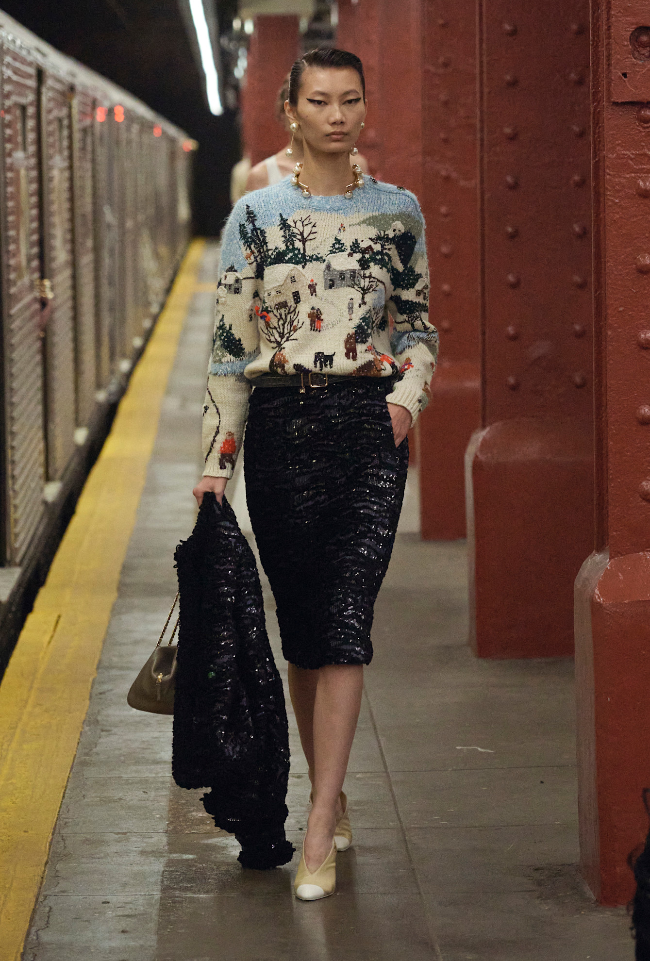 models walk the subway runway for the chanel metiers d'art 2026 show in new york city