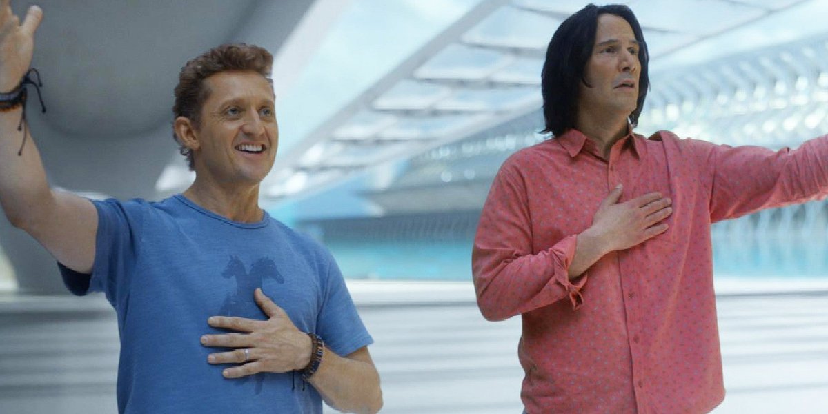 Alex Winter and Keanu Reeves give an excellent salute in Bill and Ted Face The Music