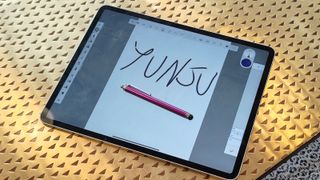 The Yunju Stylus Pen on top of an iPad.