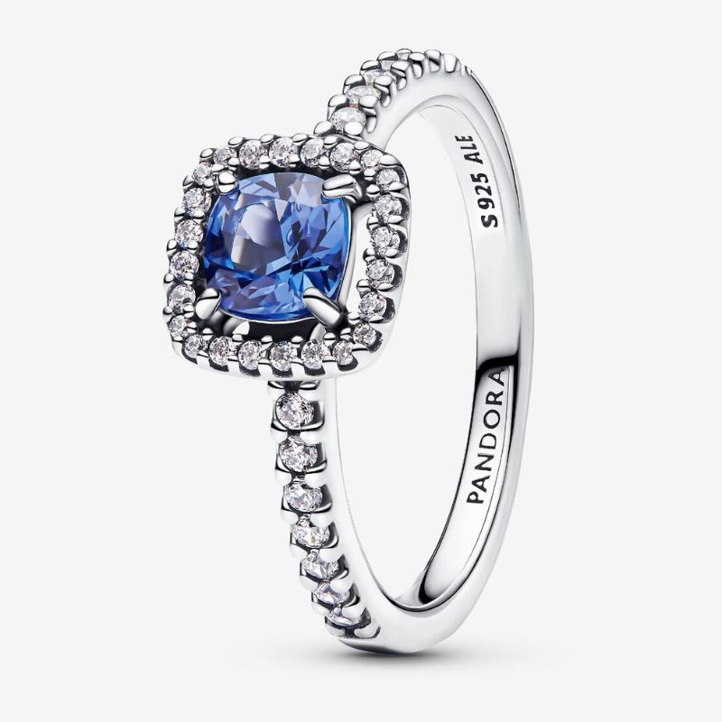 Pandora square halo blue ring