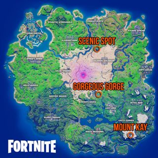 Fortnite Scenic Spot, Gorgeous Gorge, and Mount Kay locations map