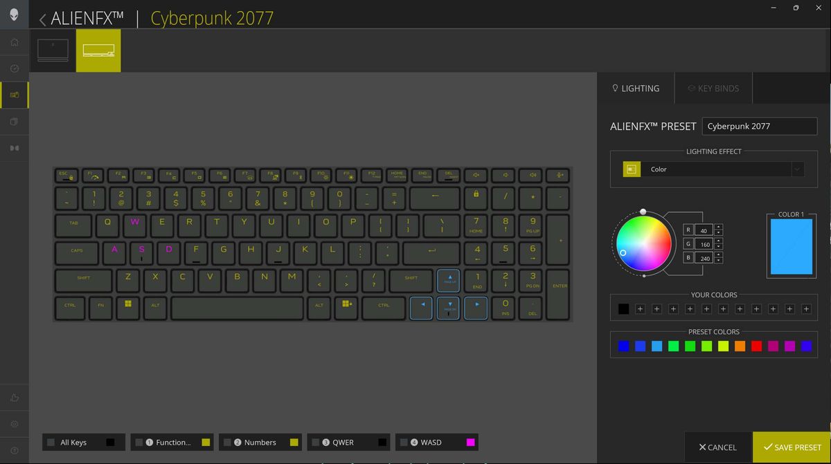 Alienware m18 R2 Command Center RGB customization.