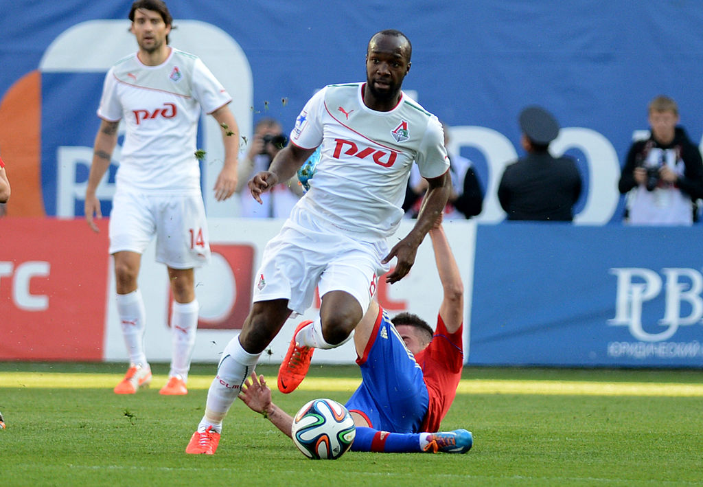 KHIMKI, RUSSIA - MAY 15 : Lassana Diarra of Lokomotiv Moscow in action during the Russian Premier League match between CSKA Moscow and FC Lokomotiv Moscow at Arena Khimki in Khimki Russia on May 15, 2014. (Photo by Sefa Karacan/Anadolu Agency/Getty Images)