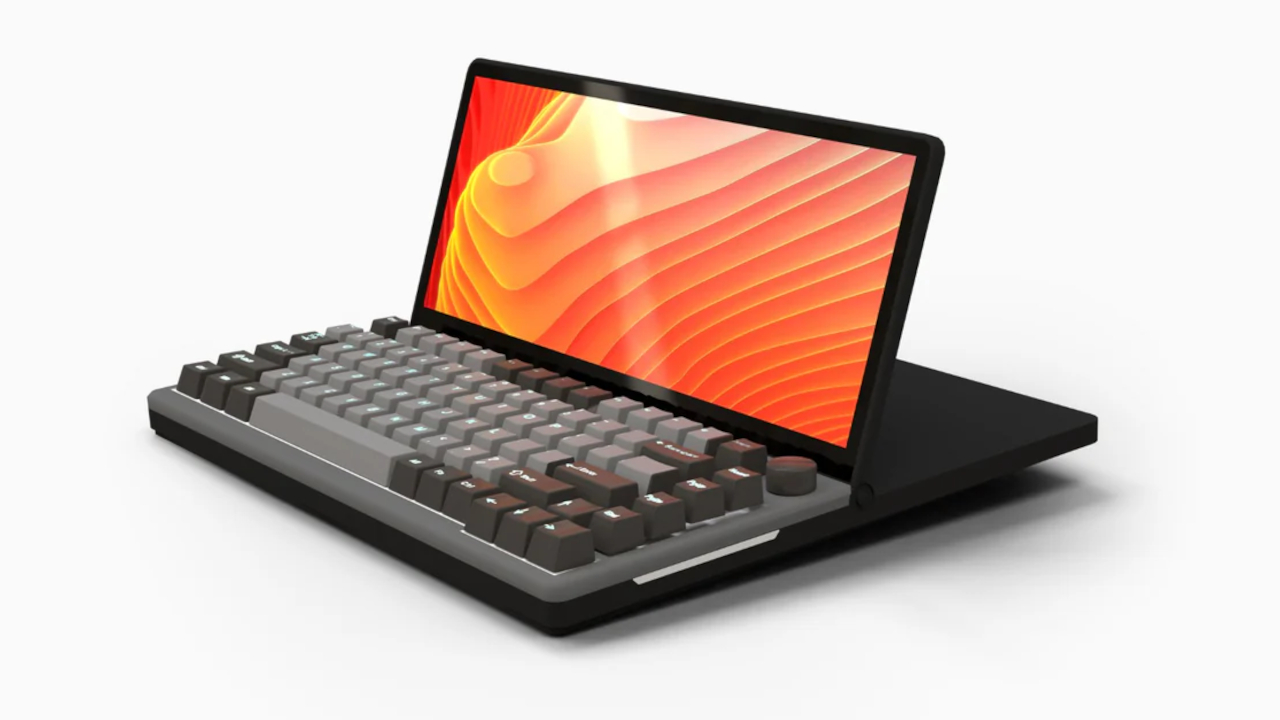 Aura Displays Keyview 13 Touch, an RGB mechanical keyboard with 13-inch touchscreen display and SSD enclosure.