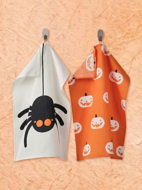 Kustfyr Dish Towel - Mixed Patterns Orange/white 18x24 "