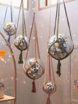 Hanging macrame disco balls