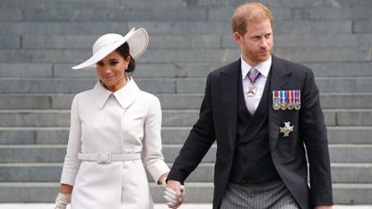 Prince Harry and Meghan Markle's rumored vow renewal revealed, seen here leaving after the National Service of Thanksgiving to Celebrate the Platinum Jubilee