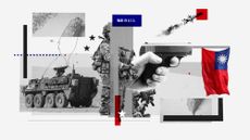 Photo-montage of soldiers with surface-to-air missiles
