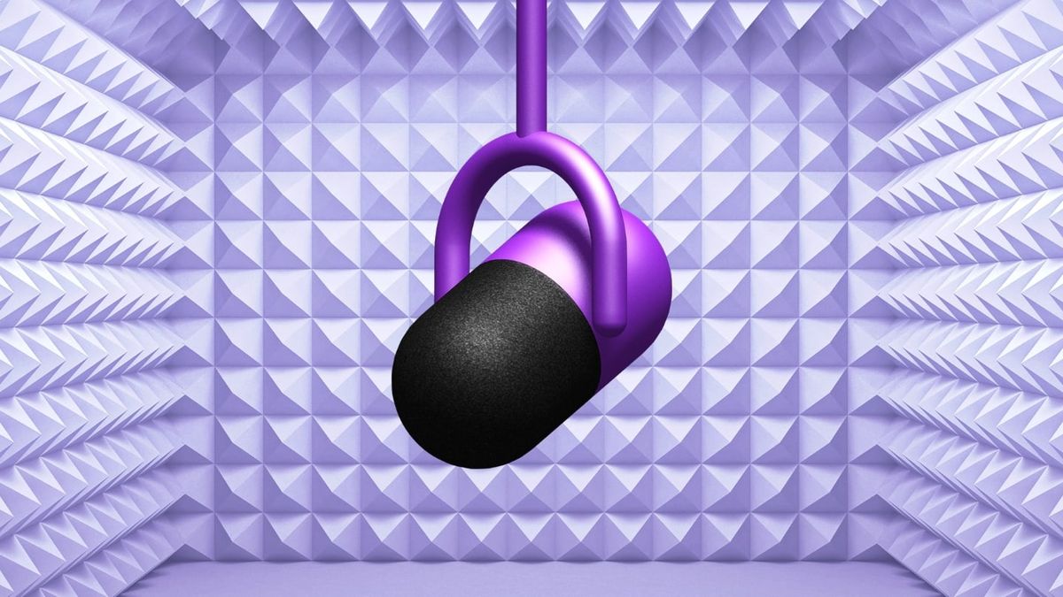 A graphic of a purple microphone Adobe podcast