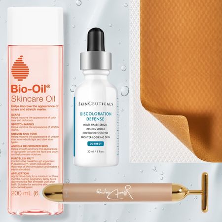 scar treatment products on a serum texture background