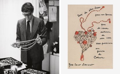  Yves Saint Laurent in his studio and sketch of the ‘Heart’ necklace 