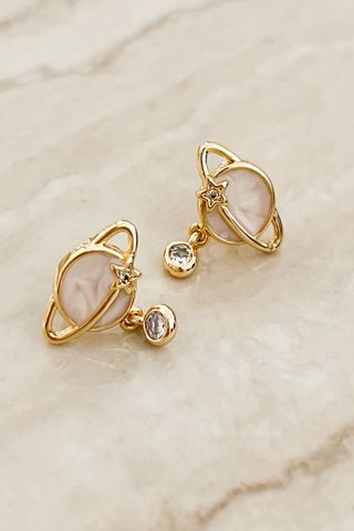 gold earrings shaped like planets