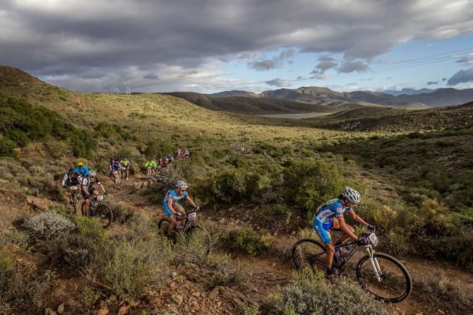 Riders make their way over the mountains in the Cape Epic