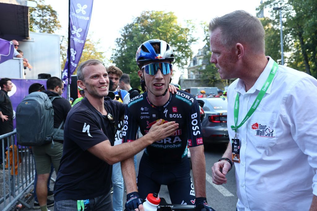 Spanish Roger Adria of Red Bull-Bora-Hansgrohe celebrates after winning the one day cycling race Grand Prix de Wallonie 2024 (202,3 km), from Blegny to the Citadelle de Namur, in Namur, on Wednesday 18 September 2024.
BELGA PHOTO DAVID PINTENS (Photo by DAVID PINTENS / BELGA MAG / Belga via AFP)
