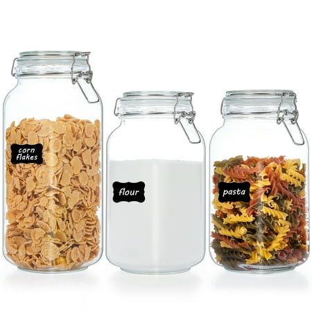 Vtopmart 3 Pcs Airtight Glass Jars With Lids, Vtopmart 3 Pcs Food Storage Canister, Square Mason Jar Containers, 78oz*1+50oz*2