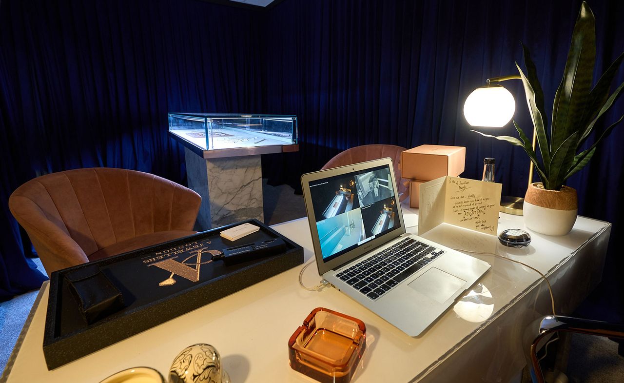 desk and computer from R.I.P. Germain, ‘After GOD, Dudus Comes Next!’ (2024). Installation view at FACT Liverpool. 