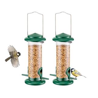 Iborn Metal Bird Feeders Hanging Bird Feeder for Small Birds for Garden Outdoors,set of 2 Seed Feeder All Metal Painted Rust-Resistant, Green