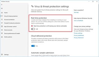 Microsoft Defender Antivirus disable real-time protection