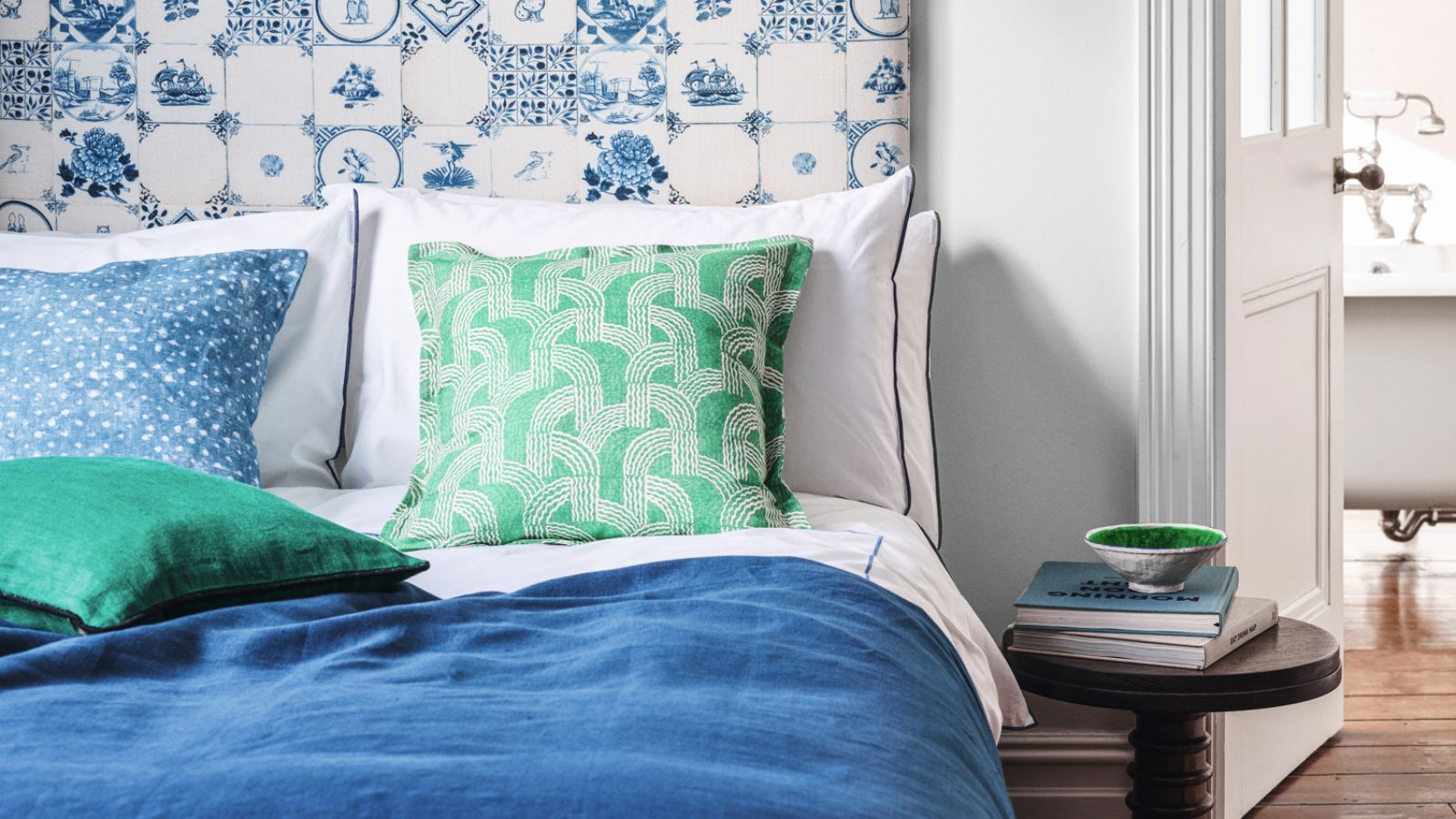 Green and blue themed bedding 