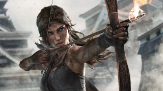 Lara Croft with flaming bow and arrow in 2013 Tomb Raider game