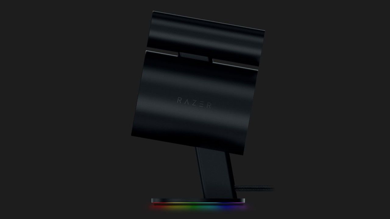 Side of Razer Nommo Pro speaker with a grey backdrop.