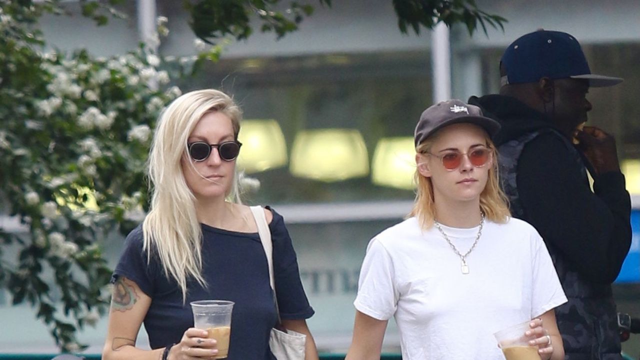 new york city, ny september 11 dylan meyer and kristen stewart are seen on september 11, 2021 in new york city, new york photo by lrnycmegagc images