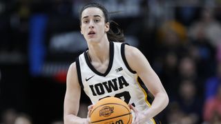  Caitlin Clark #22 of the Iowa Hawkeyes looks on ahead of the Iowa vs UConn live stream for March Madness 2024 