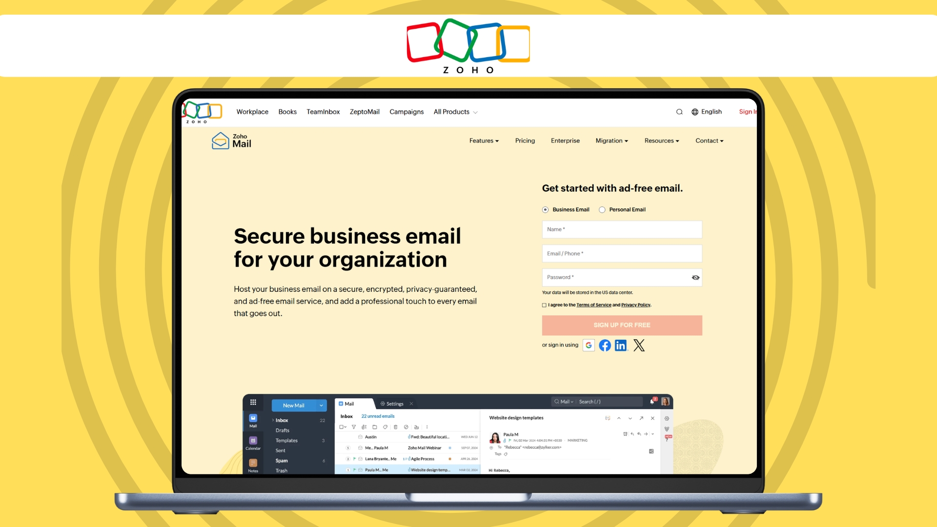 Zoho Email hosting hero (Feb 2026)