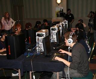 A team competes during a Counter-Strike match on the first day of competitions at the CPL Winter Championship Finals.