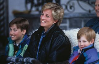 Princess Diana with her sons Prince William (left) and Prince Harry on a skiing holiday in Lech, Austria, 30th March 1993