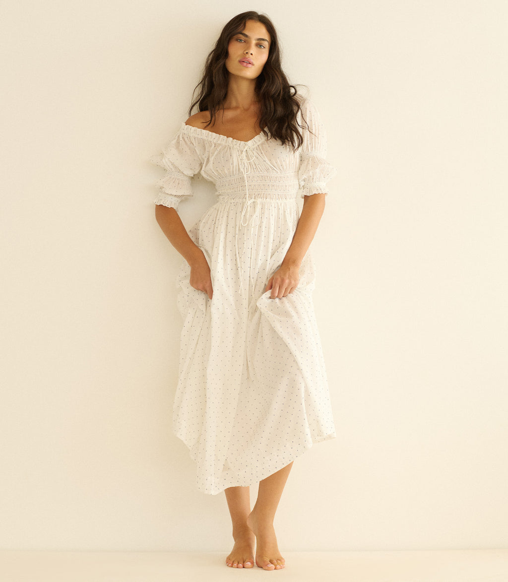 Ischia Dress -- Salt Flock Dot