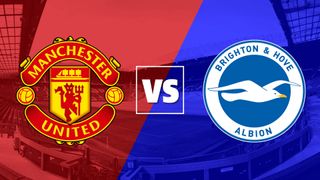 Manchester United and Brighton crests on a background of the team colours