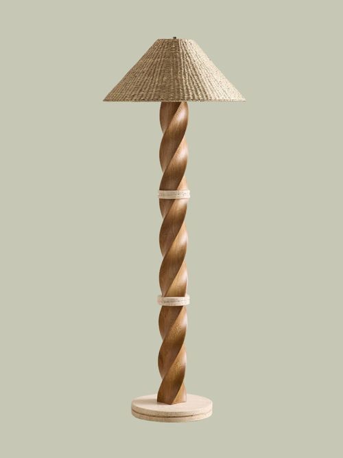 Dario Floor Lamp, Oak & Travertine, Uk