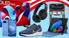Photo of LG C4 OLED, Pixel 8a, Nike Shoes, Beats headphones, Weber grill, and Surface Pro 11