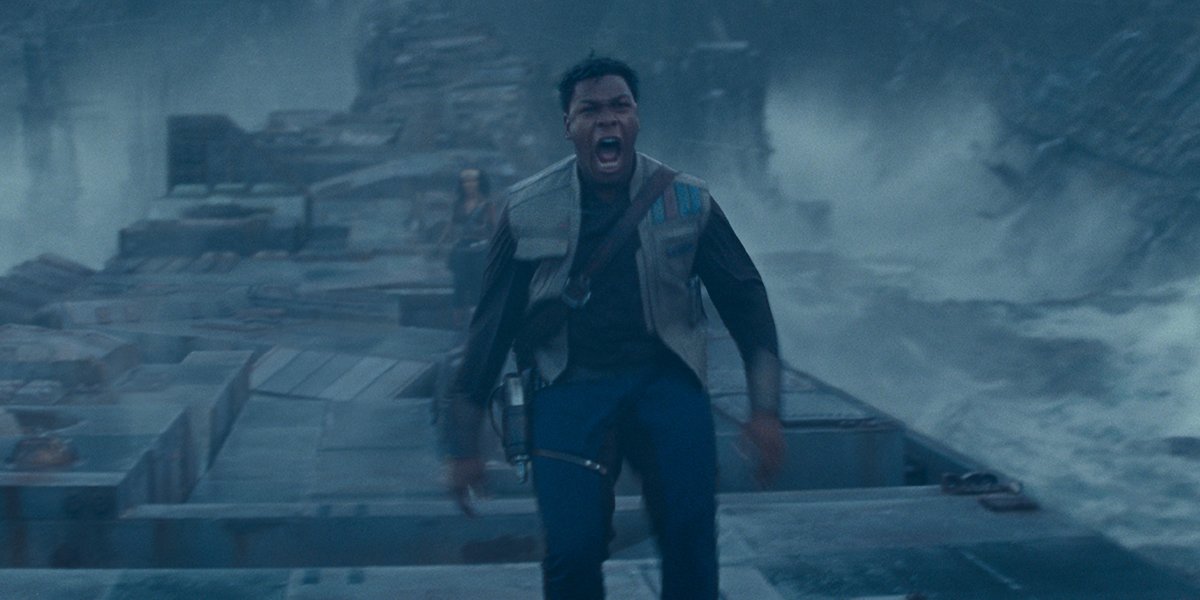 John Boyega as Finn screaming for Rey in Star Wars The Rise Of Skywalker