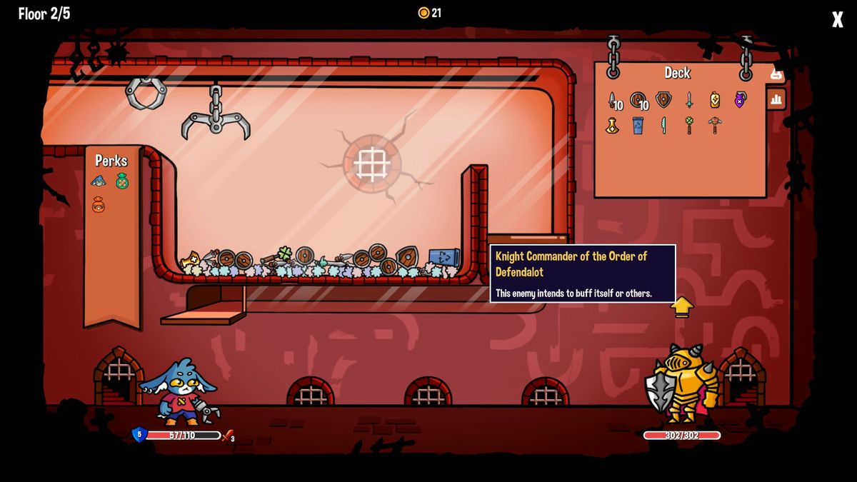 A battle in Dungeon Clawler, a claw machine roguelike by Stray Fawn Studio.