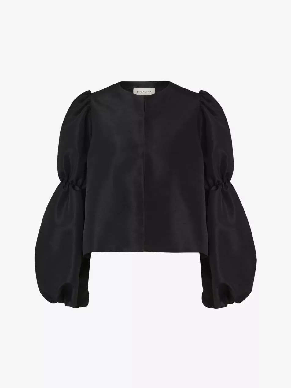 Zoey Balloon-Sleeve Satin Blouse