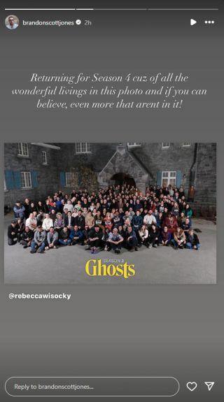 Brandon Scott Jones' Instagram story celebrating Ghosts Season 4.