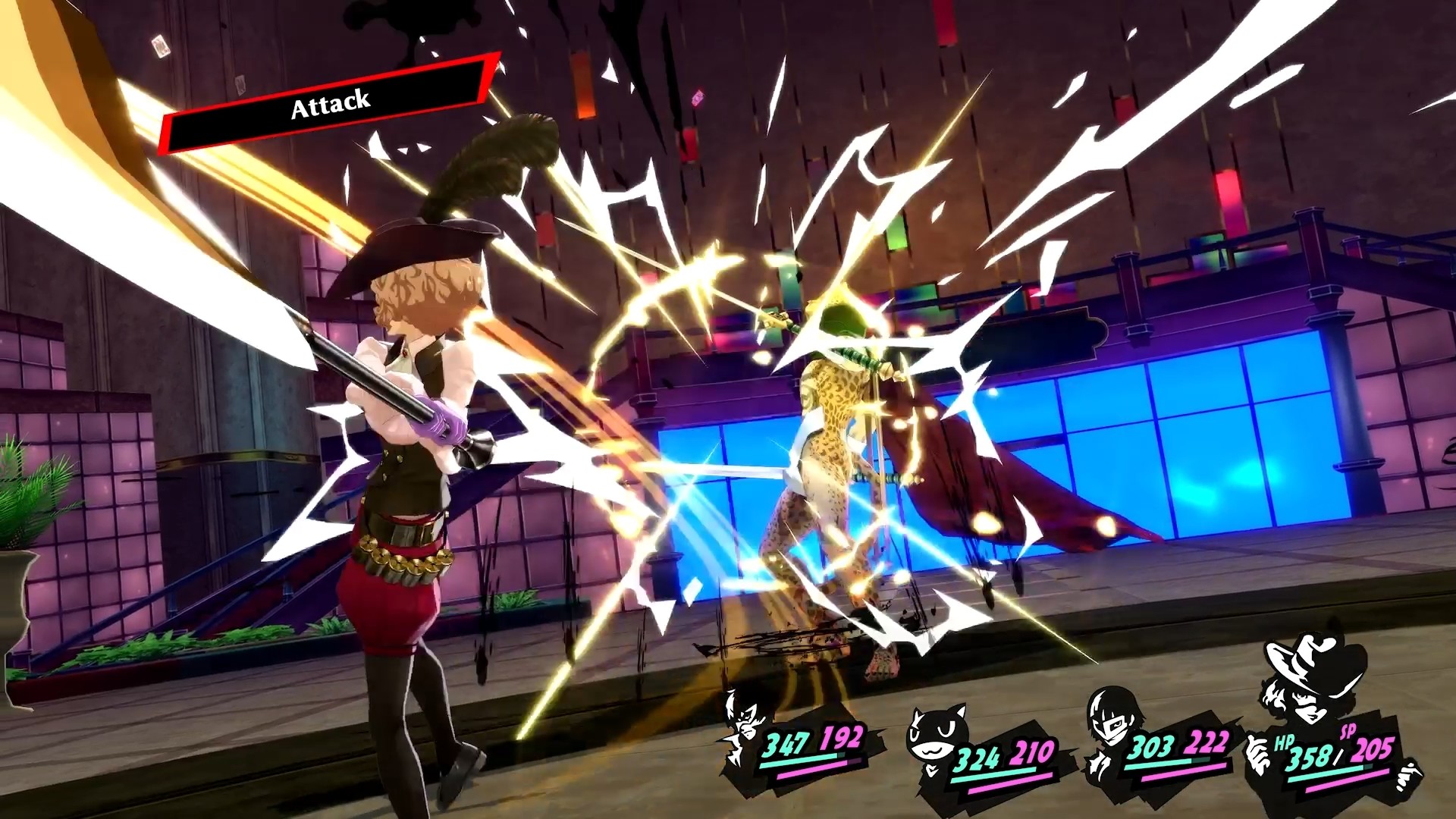 A player performing an attack on a boss during a chapter in the RPG Person 5 Royal