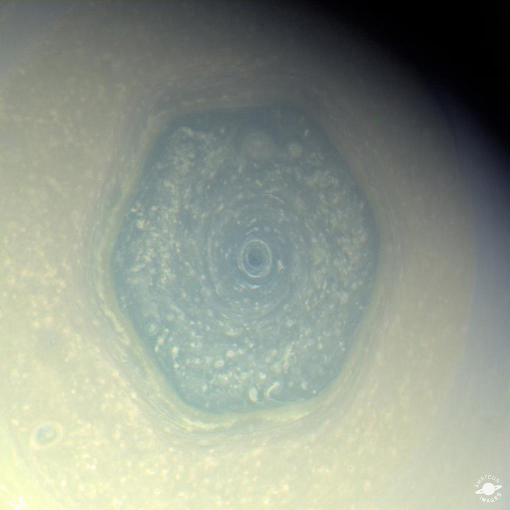 A true-color image of Saturn's north polar region.