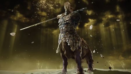 the darkrift knight against a yellowish sky background