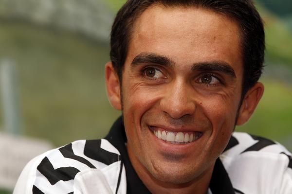 Alberto Contador at the 2011 Tour de France press conference on the first rest day.