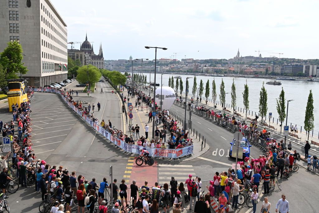 BUDAPEST HUNGARY MAY 07 A general view of Sylvain Moniquet of Belgium and Team Lotto Soudal sprints during the 105th Giro dItalia 2022 Stage 2 a 92km individual time trial stage from Budapest to Budapest ITT Giro WorldTour on May 07 2022 in Budapest Hungary Photo by Stuart FranklinGetty Images