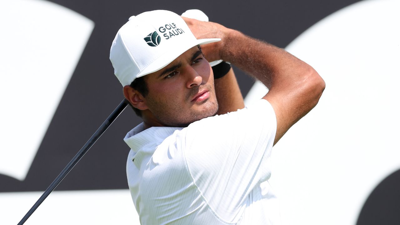 Eugenio Lopez-Chacarra takes a shot during the pro-am before the 2022 LIV Golf Jeddah tournament