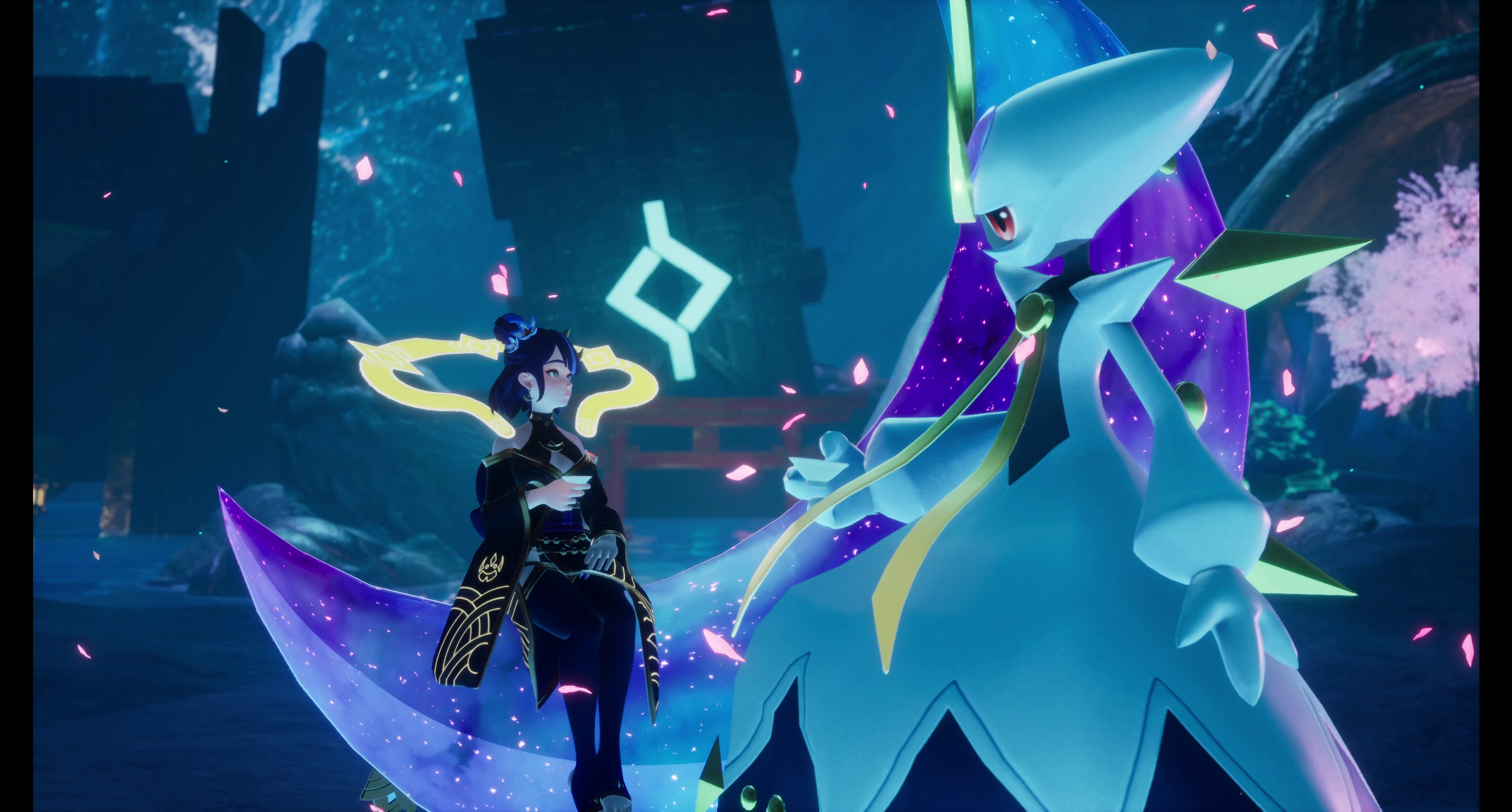 Palworld - Trainer sitting on a Pal